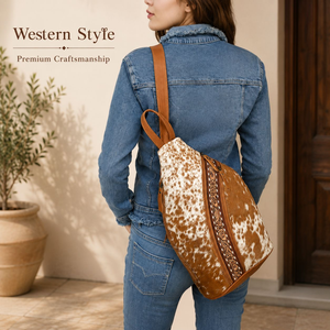 Western Hair On Hide Leather Sling <b>Backpack</b> for Women Handmade Cowboy Crossbody <b>Backpack</b> Premium <b>Tooled</b> Leather Travel Shoulder - Product Image 2