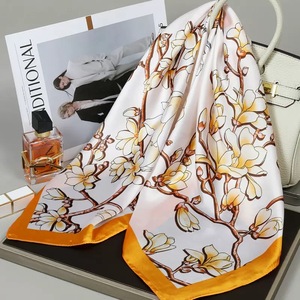 Luxury Printed 100% <b>Silk</b> Satin Square Scarf Women Muslim Fashion Accessory Solid Multi-Functional All Seasons - Product Image 3