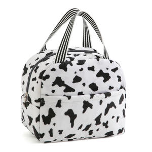 premium <b>leakproof</b> thermal food carrier durable plush leopard print <b>lunch</b> organizer with striped handles and front pocket - Product Image 5