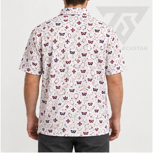 Trackstar <b>Men's</b> White <b>Burgundy</b> Carnival Mask Print <b>Polo</b> <b>Shirt</b> Short Sleeve Button Collar Golf <b>Shirt</b> Custom Logo - Product Image 6