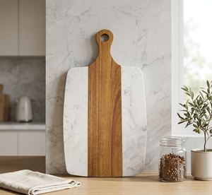 Everyday Eco-Friendly Premium Acacia Wood Marble Chopping <b>Block</b> Durable Rectangle <b>Shape</b> With Handle for Serving Cutting Board - Product Image 3