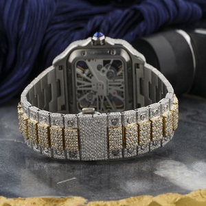 Montre Sportive en Acier Inoxydable Moissanite Iced Out Skeleton Or Argent Hip Hop Bustdown Luxe Cadran Transparent - Product Image 4