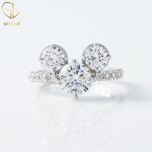 Mickey <b>Mouse</b> Engagement Ring, Round Cut Moissanite Three Stone Wedding Ring, <b>Mouse</b> Face Ring for Women - Product Image 1