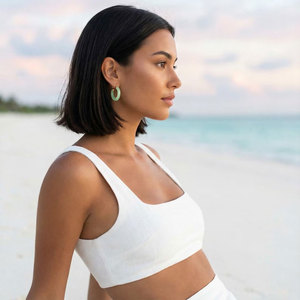 Handmade Gold Jade Donut Hoop Earrings <b>Light</b> Green <b>Circle</b> Minimalist Boho Healing Jewelry Gift - Product Image 2