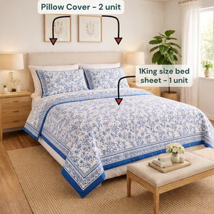 <b>King</b> <b>Size</b> 100% Cotton Bedsheet Set Jaipur Hand Block Printed Ultra Soft Durable Machine Washable Artisan Made Eco Hospital Home - Product Image 6