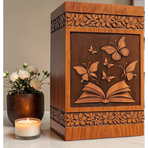 Urne funéraire en bois personnalisée en forme de livre ouvert avec papillon, souvenir commémoratif gravé sur mesure par AYAANS - Product Image 5