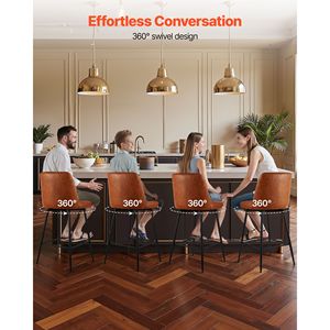 Ensemble de 2 tabourets de bar pivotants modernes de 27 pouces, en cuir PU, avec pieds en métal et accoudoirs, tabourets de bar de 27 pouces - Product Image 3