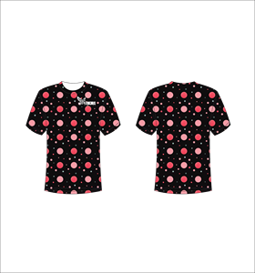 T-shirt personnalisé sublimé imprimé sur toute la surface, motif à pois noir, rouge et rose, unisexe, col rond, respirant, en polyester, Ferocious Clothing - Product Image 1