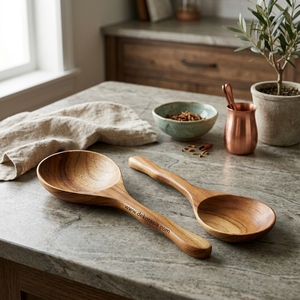 Modern Style 9.1-Inch Teak Wood round Rice Ladle Spoon for Home Kitchen Living Room Furniture Exclusive Coffee <b>Tables</b> Accessory - Product Image 6