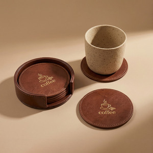 Waterproof Leather <b>Coasters</b> with Custom Logo and Holder PU Leather <b>Drink</b> Mat <b>for</b> Wedding Party Gifts Table Decoration - Product Image 6