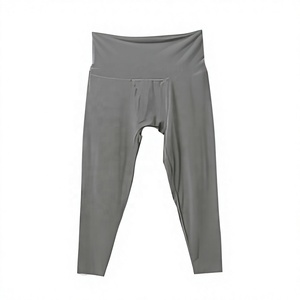 <b>Men's</b> Solid Gray Full Length Leggings Elastic Waist Breathable Spandex Nylon <b>Compression</b> <b>Tights</b> - Product Image 1