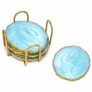Epoxy Resin Luxury Coasters Set Round Shape Bohemian Design Non Slip <b>Mats</b> & Pads Green Gold Trim 6mm Thickness 100mm Diameter - Product Image 5