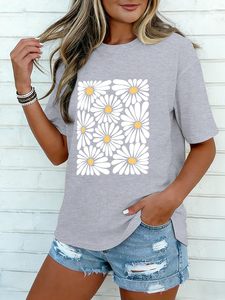 Camiseta de manga corta para mujer, 100% algodón, con estampado gráfico DTF, cuello redondo, camisetas de verano holgadas y cómodas - Product Image 4