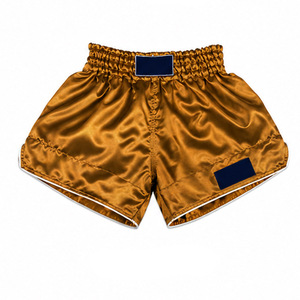 Pantalones Cortos de Muay Thai para Hombre, Dorados Satinados, Cintura Elástica Alta, Tejido de Color Sólido, Estilo Casual, Transpirables, Cortos, de Poliéster - Product Image 4