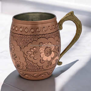 Tasse en cuivre Moscow Mule en acier inoxydable avec accessoire de boisson de bière gravé en placage de cuivre d'Inde - Product Image 3