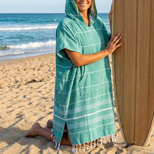 Poncho de plage turc gris-bleu, serviette à capuche Fouta, robe de change, taille unique, pour le surf, la natation et la plage - Product Image 1