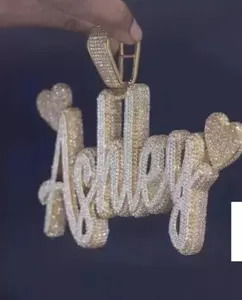 Pendentif personnalisé en or jaune 14 carats plaqué or avec moissanite véritable ronde de 3,50 carats - Product Image 4