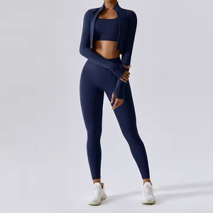 Ensemble de yoga 3 pièces pour femme, noir, avec crop top à col en V, pantalon taille mi-haute à jambes larges froncé aux fesses, longueur intégrale, respirant et extensible, pour le fitness - Product Image 6