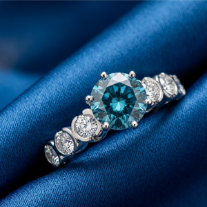 Luxury 14K White Gold <b>Blue</b> Diamond <b>Ring</b> | Elegant Round Cut <b>Blue</b> Stone Diamond <b>Ring</b> for Women Fine Jewelry Anniversary Gift - Product Image 5