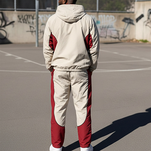 Ensemble survêtement streetwear coupe régulière 2 pièces imprimé coupe-vent personnalisé avec veste cargo à blocs de couleur en nylon et polyester à cordon de serrage - Product Image 2