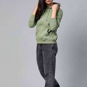 Sudadera con Capucha Extra Grande de Color Rosa Claro para Mujer, Informal, de Invierno, Suave y Pesada, 100% Algodón, con Logotipo Personalizado, para Uso Diario - Product Image 4