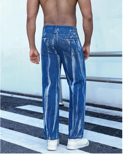 Jeans de mezclilla ajustados para hombre, lavados, casuales, de color gris oscuro, pantalones de mezclilla rectos estilo hip hop para hombre, pantalones de mezclilla de lavado medio - Product Image 5