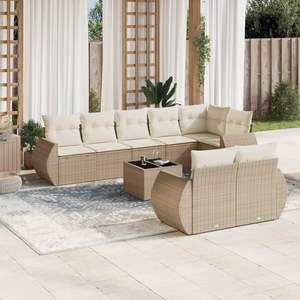 Conjunto de Sofás Modulares Grandes de Ratán Sintético PE Beige para Jardín, Muebles de Jardín Modulares Cómodos - Product Image 1