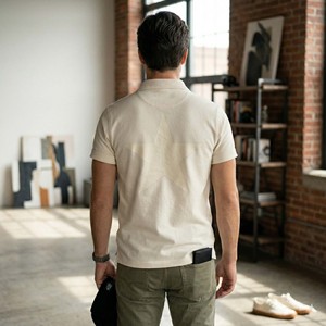 เสื้อยืดผู้ชายแบบถักลายดาวโทนสี ป้องกันรอยยับ สกรีนโลโก้ตามสั่ง ขายส่ง สำหรับสตรีทแวร์ แขนสั้น สไตล์ลำลอง - Product Image 2