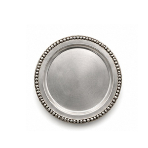 Assiette de Présentation Ronde en Métal, Bord Perlé Classique, Finition Argent Poli, Design Durable, Vaisselle de Fête - Product Image 1