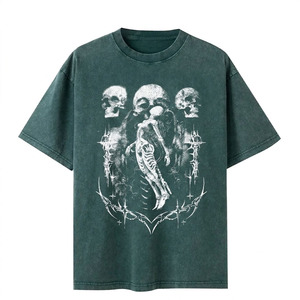 เสื้อยืดคอกลมแขนสั้นลายหัวกะโหลกสไตล์โกธิคสำหรับผู้ชายไซส์ใหญ่ ผ้าคอตตอนเจอร์ซีย์ พิมพ์ลายด้านหน้า - Product Image 1