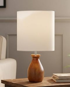 Wooden Table Lamp with <b>White</b> Fabric <b>Lampshade</b> Modern Round Design for Bedroom Bedside Desk Light Tabletop Home Decor - Product Image 3