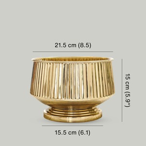 Vase de table moderne fait main, finition dorée, design côtelé, bol décoratif - Product Image 5