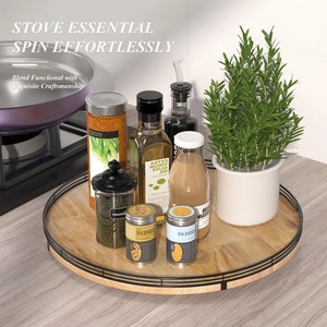 Cubo giratorio redondo de madera con borde metálico, multifuncional para decorar mesas de comedor y servir comida, de la India. - Product Image 5