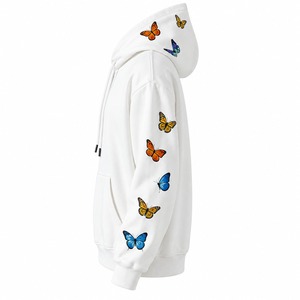 <b>White</b> Oversized Hooded <b>Sweatshirt</b> With Colorful Butterfly Embroidery Unisex Casual Spring Knitted Cotton Hoodie - Product Image 3