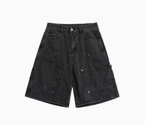 Street Style Vintage Washed Jorts Washed Denim <b>Shorts</b> Men's Retro Style Vintage <b>Old</b> Loose Straight Wide-leg <b>Shorts</b> Oversized - Product Image 1