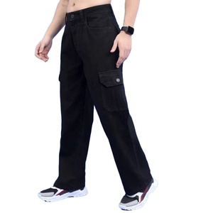 Nouveauté 2026 - Jeans cargo noirs pour homme, coupe classique, denim décontracté avec poches latérales - Product Image 2