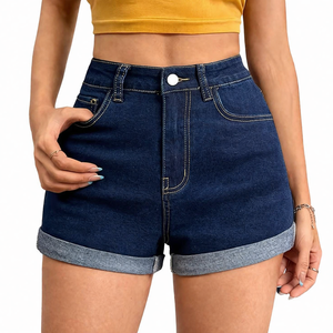 Shorts de Mezclilla Casuales para Mujer, Cintura Alta, Color Azul Claro, Borde Deshilachado, Ropa de Moda, Impresión de Logotipo Personalizado - Product Image 1