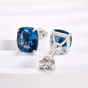 Trendy 925 Moissanite Noble Cushion Cut Montana <b>Blue</b> Sapphire <b>Earrings</b> Cushion Cut White Gold Plated <b>Earrings</b> for Women's - Product Image 3