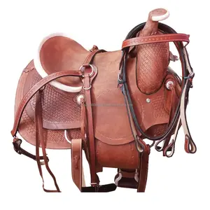 Silla de montar de cuero genuino hecha a mano occidental marrón de diseñador personalizado con juego de tachuelas Silla de caballo tallada antigua a precio de fábrica