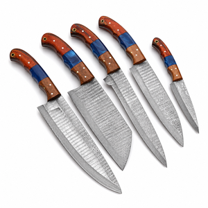Ensemble de couteaux de chef en acier Damas artisanal de qualité supérieure, manche en résine et en bois, couteaux de cuisine professionnels, usine OEM ODM - Product Image 1