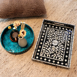 ถาดเสิร์ฟทำมือจากเปลือกหอยมุก ของตกแต่งโต๊ะออตโตมัน โดย blossom craft india - Product Image 4