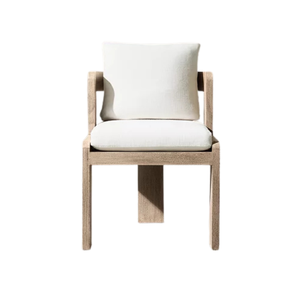 Contemporary Modern Outdoor Dining <b>Chair</b> Solid <b>Teak</b> Wood Thick Cushioned Seat and Backrest Comfortable Patio Resort Seating - Product Image 1