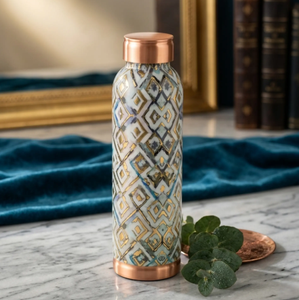 Bouteille en cuivre pur, motif floral médaillon régale, anti-fuite, récipient d'hydratation haut de gamme, réutilisable, écologique - Product Image 3