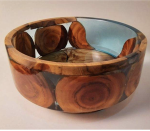 Ensaladera de Madera con Incrustaciones de Resina Ecológica de Lujo, Tradicional, Decorativa, Redonda, Ligera, Duradera, Hecha a Mano, para Fiestas - Product Image 3