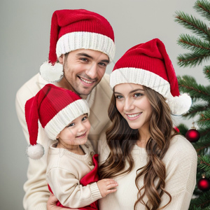 Bonnet tricoté de Noël, rouge et vert, à rayures contrastées, avec pompon, pour adulte unisexe, idéal pour les fêtes d'hiver - Product Image 3