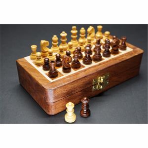 Jeu d'échecs de luxe en bois de Sheesham avec boîte de rangement intégrée, échiquier pliable de voyage, jouet éducatif en bois sculpté à la main, coffret cadeau - Product Image 1