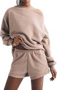 Ensemble 2 pièces pull et short pour femme, coupe épaules dénudées, manches longues, édition limitée, idéal pour la maison - Product Image 5