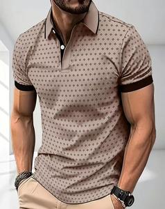 Polo à manches courtes en tricot pour homme, motif à pois, coupe décontractée, bleu gris imprimé - Product Image 5