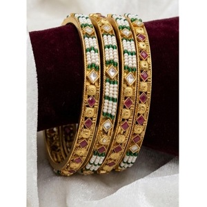Classy Gold Plated <b>Bangle</b> Bracelets <b>Set</b> With Pearls And Zircon Stones For Women Wedding Party Jewelry Classic Style - Product Image 1