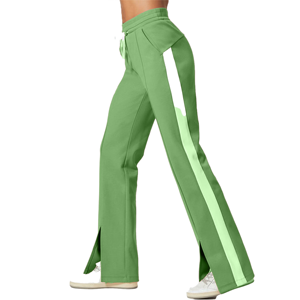 Pantalon de yoga évasé taille haute pour femme, couleur unie, avec bande latérale, extensible, tricoté, longueur intégrale, pour toutes les saisons - Product Image 4